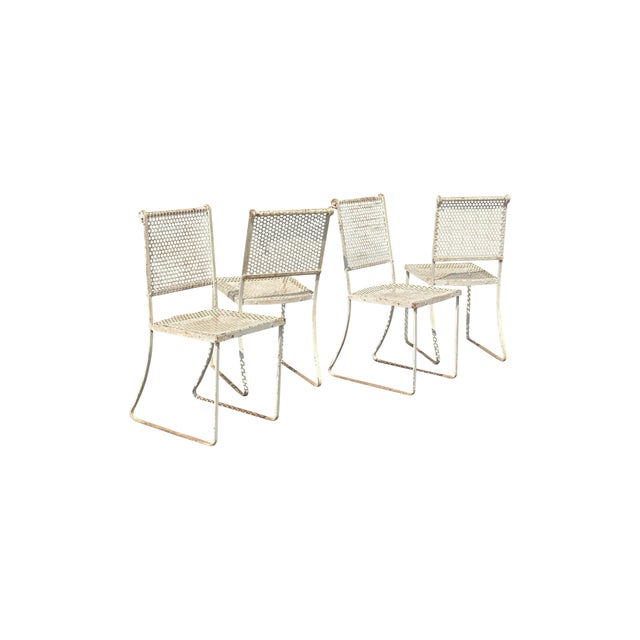 Metal Mid-Century Modern Patina Perforated Patio Chairs - Set of 4 For Sale - Image 7 of 7
