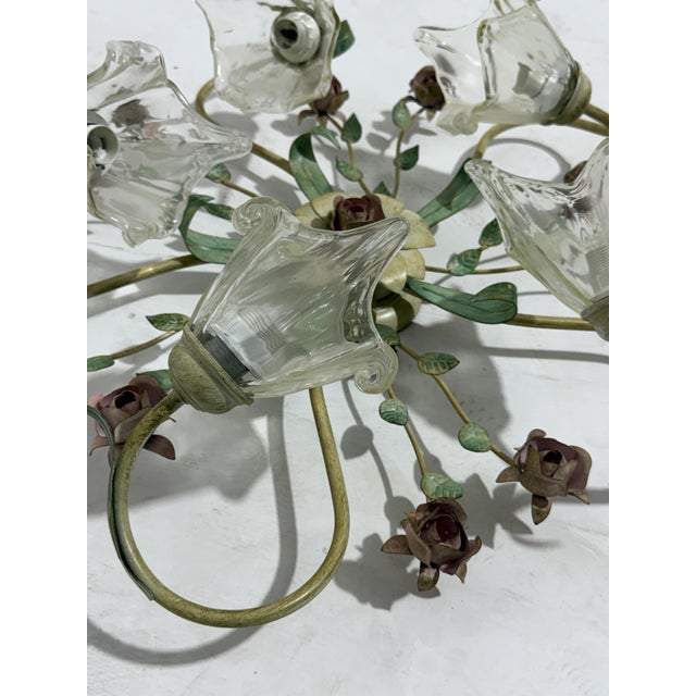 Silver 5-Light Ceiling Lamp in Decorated Wrought Iron and Murano Glass, 1980s. For Sale - Image 8 of 9