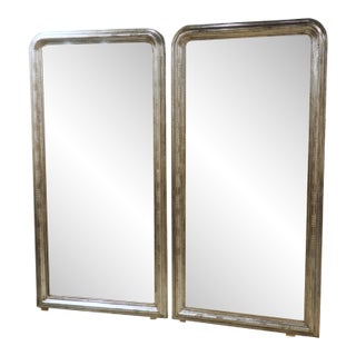 Pair of Large French Silverleaf Louis Philippe Mirrors, 71 X 35.5 Inches For Sale