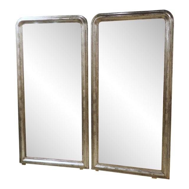 Pair of Large French Silverleaf Louis Philippe Mirrors, 71 X 35.5 Inches For Sale