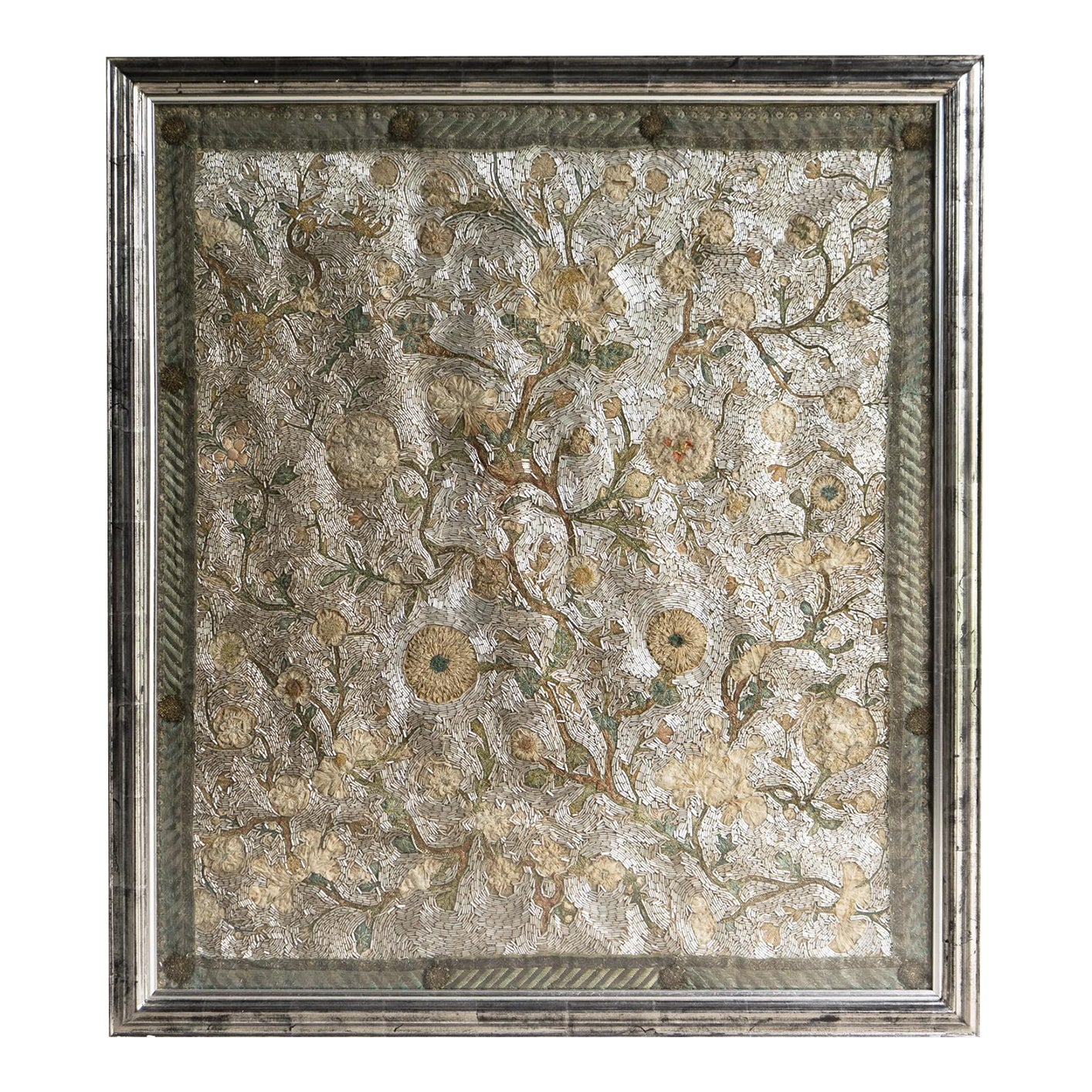 Antique Framed Spanish/Italian Beadwork and Stumpwork Embroidery Panel ...