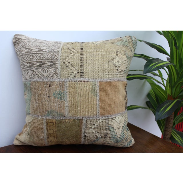 Sand Turkish Patchwork Decorative Pillow Cover - 19.5"x20" For Sale - Image 8 of 11