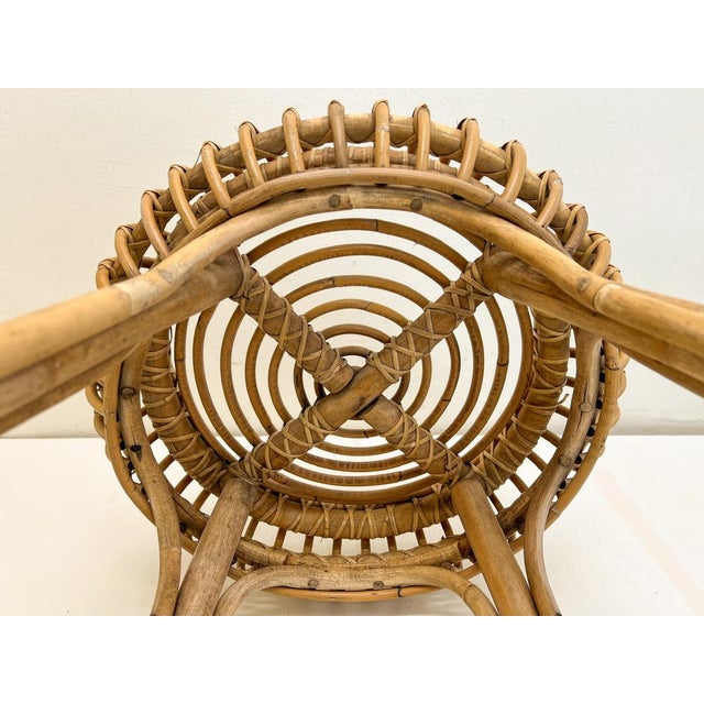 Tan Mid-Century French Woven Bamboo Rattan Stool, 1950s For Sale - Image 8 of 13