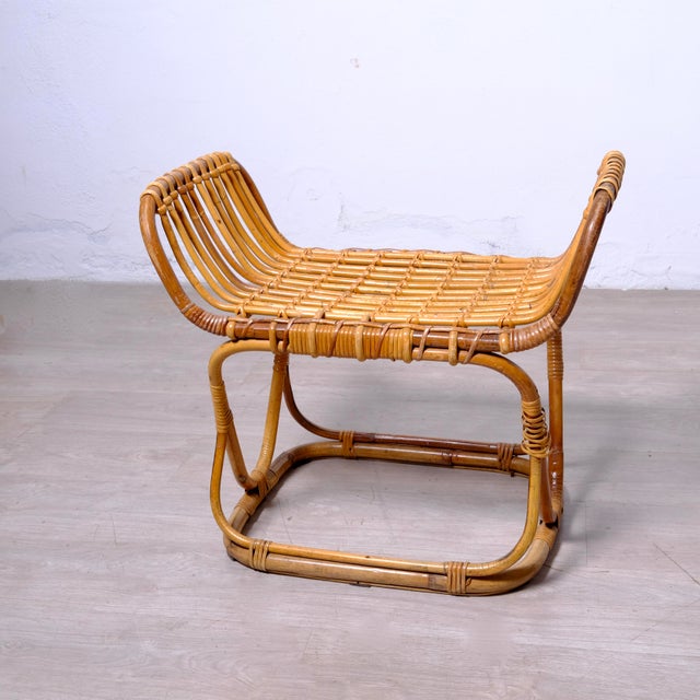 1950s Vintage Italian Bamboo and Wicker Ottoman, 1950s For Sale - Image 5 of 13