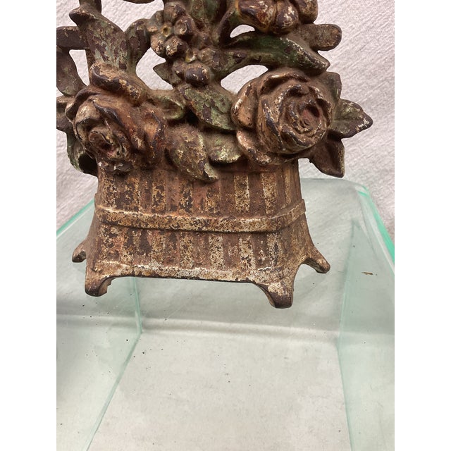 Antique Iron Floral on Trellis in Basket Doorstop For Sale In Raleigh - Image 6 of 8