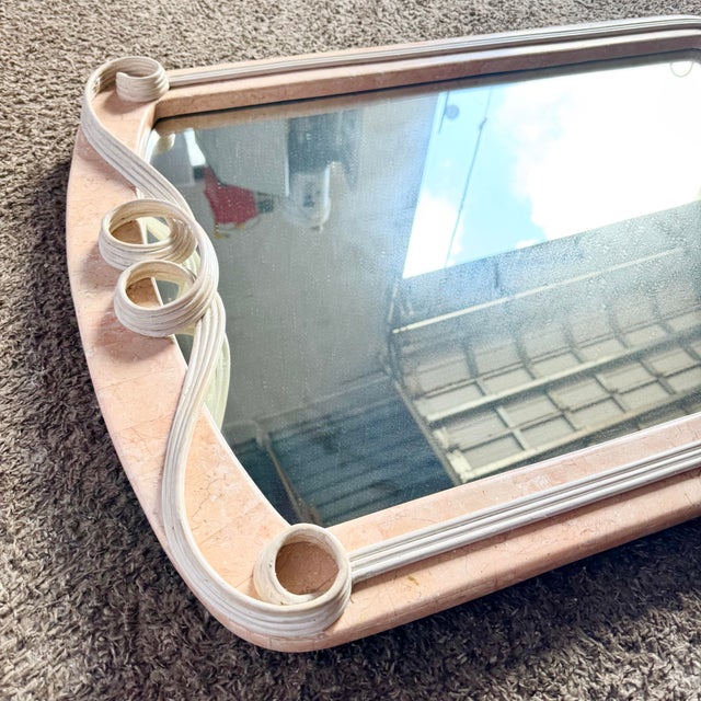 Postmodern Pink Tessellated Stone Pencil Reed Ribbon Wall Mirror For Sale In Miami - Image 6 of 9