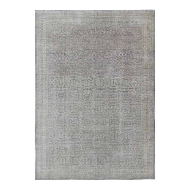 Transitional Finely Woven Khotan Pomegranate Design in Gray/Green, Brown, Taupe by Keivan Woven Arts For Sale