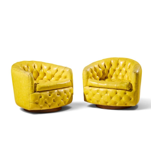 Milo Baughman for Thayer Coggin Mid Century Tufted Swivel Lounge Chairs - Pair Each chair measures: 32.5 wide x 29.5 deep...