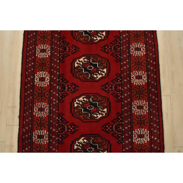 2000 - 2009 Turkmen Runner 2’7” X 9’2” Red Wool Vintage Tribal Hand-Knotted Oriental Rug For Sale - Image 5 of 12
