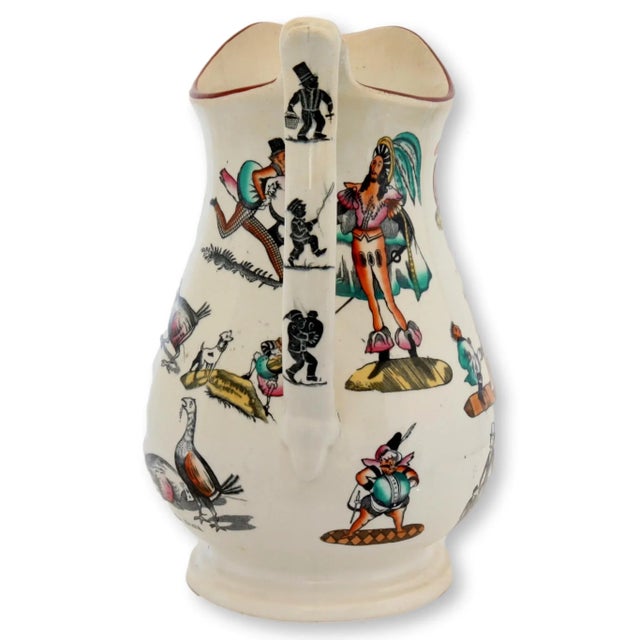 English Antique 19th-C. English Staffordshire Earthenware Grimaldi the Clown Puzzle Jug For Sale - Image 3 of 6