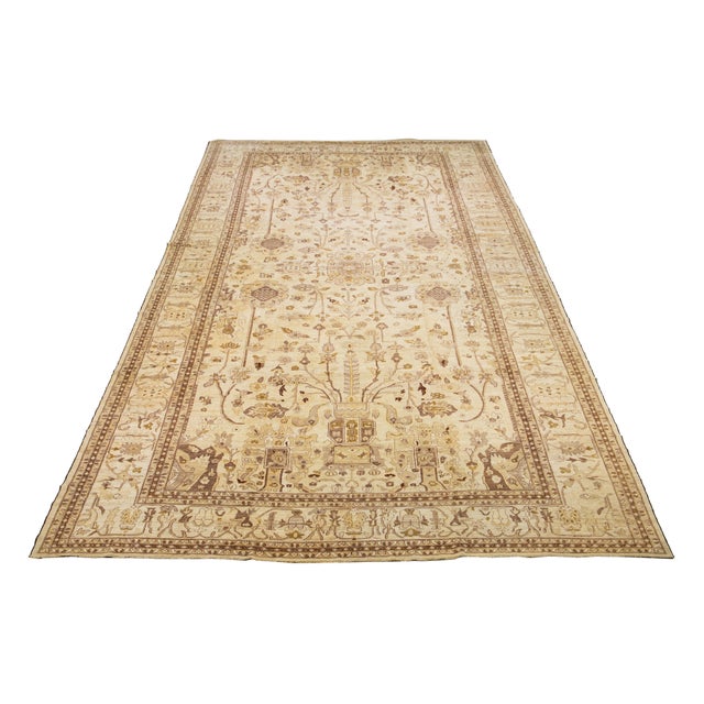 Beige Modern Oushak Style Palace Sized Wool Rug Handmade in Beige With Floral Design For Sale - Image 8 of 13