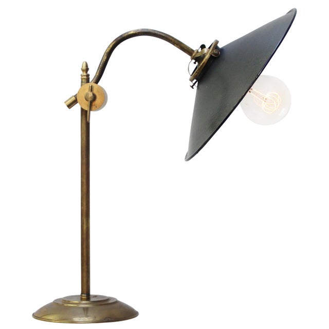 Metal French Table Lamp in Black Enamel and Brass For Sale - Image 7 of 7