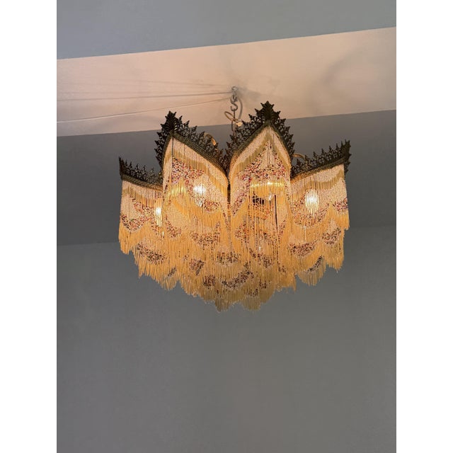 1940s Art Deco Nine-Light Chandelier with Colored Fringes, 1940s For Sale - Image 5 of 13