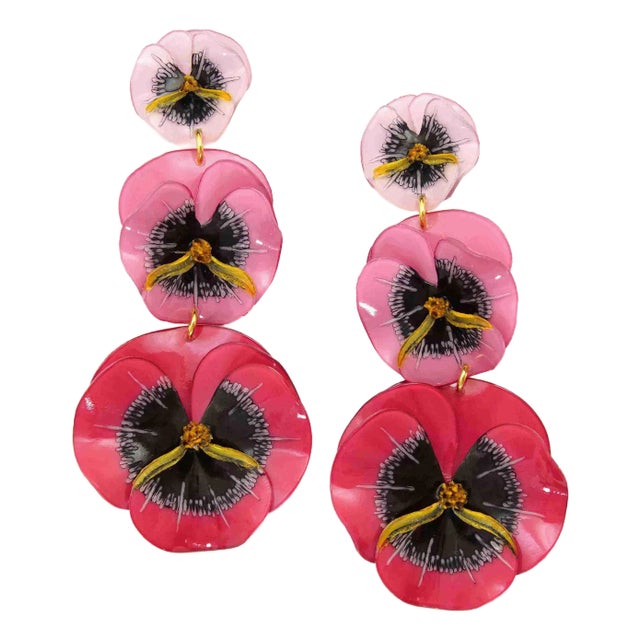 PENSÉE, Maxi dangling earrings, Pink, Clip For Sale