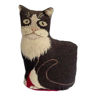 Two's Company Handmade Needlepoint Figurative Cat Door Stop For Sale