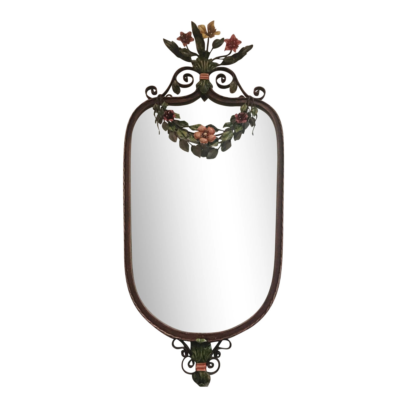 Picture of Large 1930’s Floral Swag Iron Wall Mirror | Chairish