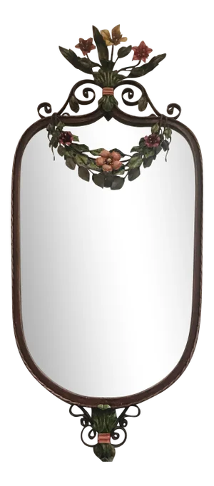 Large 1930’s Floral Swag Iron Wall Mirror