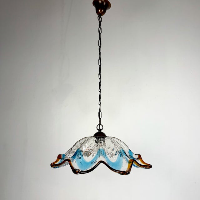 Amber and Blue Murano Glass Flower Pendant Light from Mazzega, Italy, 1970s For Sale - Image 6 of 10