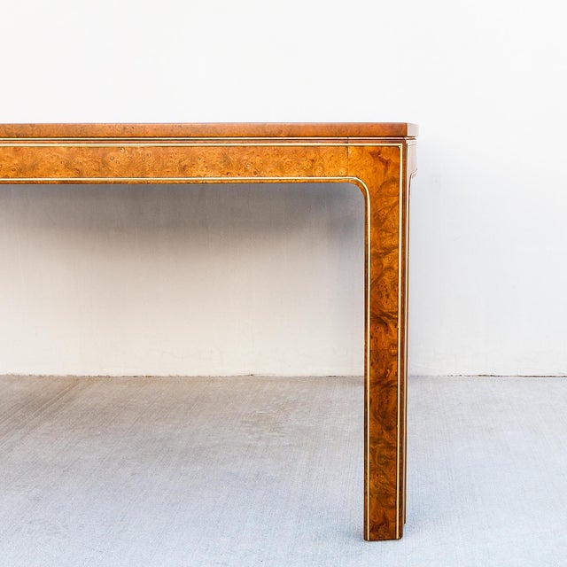 Mastercraft Vintage Expandable Walnut & Burl Dining Table With Gilded Trim Attributed to Mastercraft For Sale - Image 4 of 16