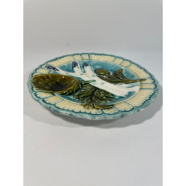 Antique 1890s French Salins Majolica Asparagus Plate For Sale - Image 6 of 15