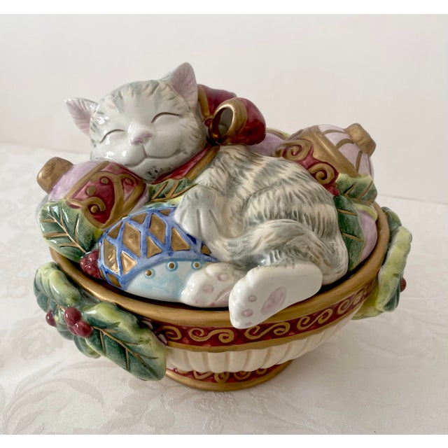 Fitz and Floyd Figurative Cat Lidded Trinket/Candy Dish Late 20th Century For Sale - Image 13 of 13