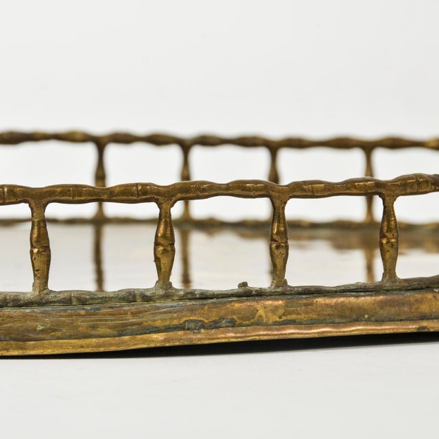 Large Vintage Brass Oval Bamboo Tray With Handles Decorative Serving Tray For Sale - Image 9 of 11