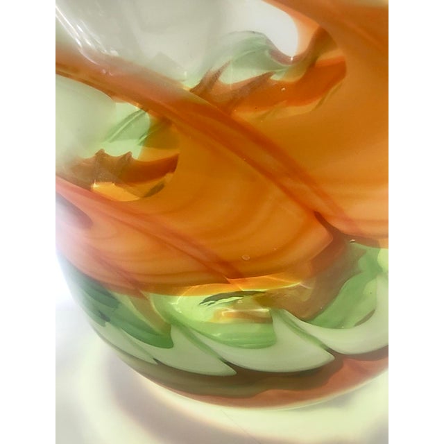 Lime Vintage Italian Green and Orange Murano Glass Vase from Fratelli Toso, 1980s For Sale - Image 8 of 13