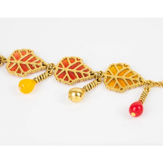 1980s Kenzo Paris Gilt Metal and Multicolor Resin Leaves Bracelet, circa 1980 For Sale - Image 5 of 9