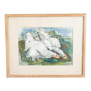 Mid Century Modern Watercolor George Constant Chickens Signed Painting Original