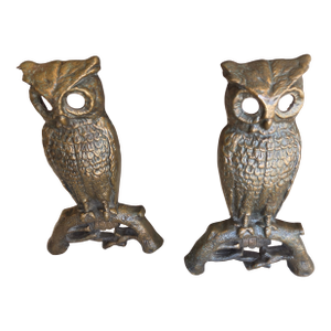 Antique Cast Brass Owl Andirons