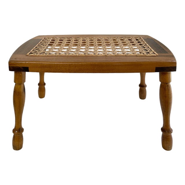 1930s Colonial Revival Fireside Stool With Cane Seat For Sale