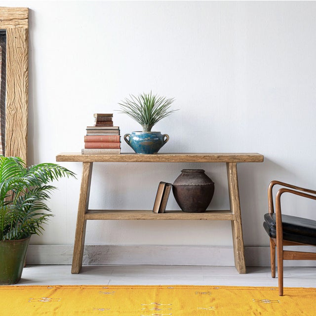 New special order item. Not vintage. Reclaimed elm wood. This classic, A-frame designed Vernacular Console is shaped from...