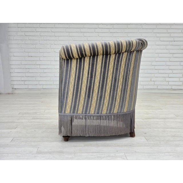 Danish Lounge Chair in Blue/Beige Furniture Velour & Beech Wood Legs, 1960s For Sale - Image 15 of 18