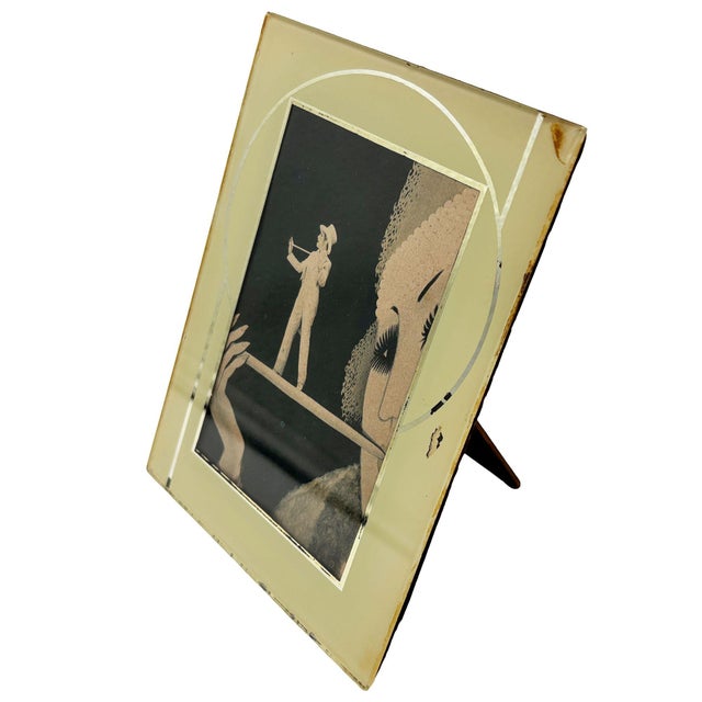 Art Deco 1920s Art Deco Reverse Yellow & Silver Painted Glass Picture Frame 4.5 X 6 Picture Frame For Sale - Image 3 of 7