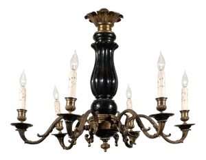 French Napoleon III Period 1860s Ebonized Wood and Bronze Six-Light Chandelier