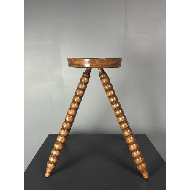 Mid-Century Modern Mid-Century Bobbin Wood Turned French Farm House Stool, France, 1960s For Sale - Image 3 of 15