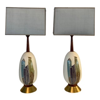 Mid-Century Modern Art Pottery Table Lamps With Shades - a Pair For Sale