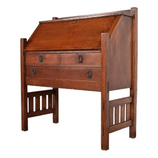 Harden Antique Mission Oak Arts & Crafts Drop Front Secretary Desk, Circa 1900 For Sale