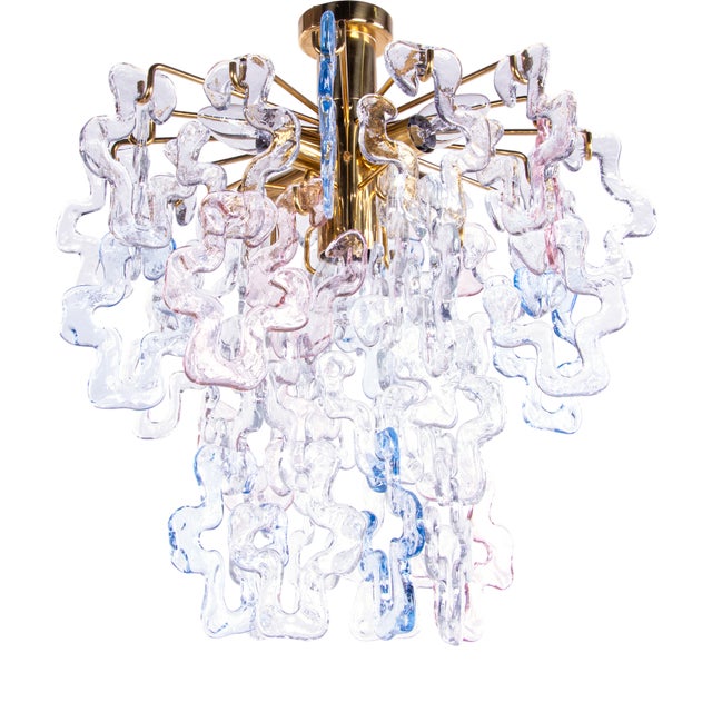 Murano Glass Flush Mount in Glass and Brass from Kalmar, 1960s For Sale