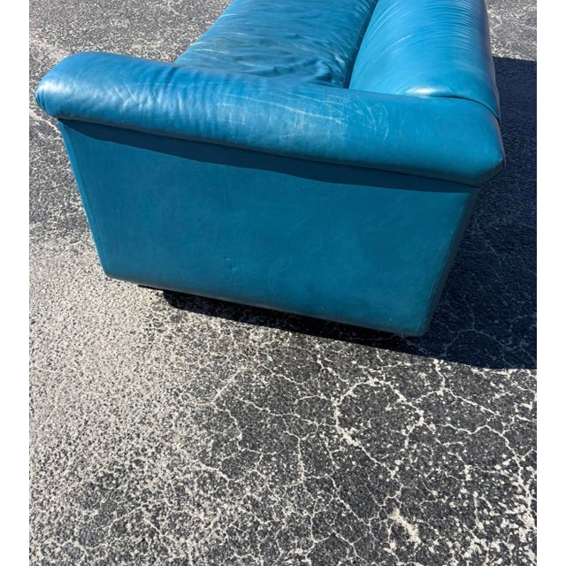 Postmod Teal Leather Sofa For Sale - Image 10 of 18
