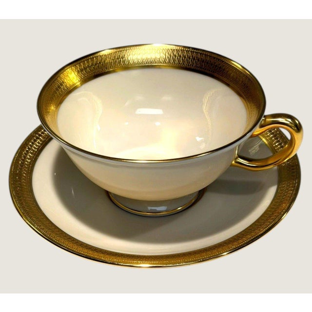 Hollywood Regency Vintage Lenox Lowell P-67 Gold Stamp Gold Encrusted Cup and Saucer-Set of 4 Usa For Sale - Image 3 of 11