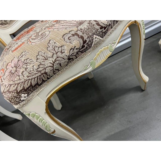 Ivory 1980s Vintage French Style Floral Upholstered Wood & Chenille Dining Chairs - Set of 8 For Sale - Image 8 of 12