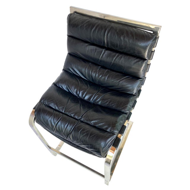 2000 - 2009 Pr. Of Vintage Rh Black Leather & Chrome Bar Stools For Sale - Image 5 of 18
