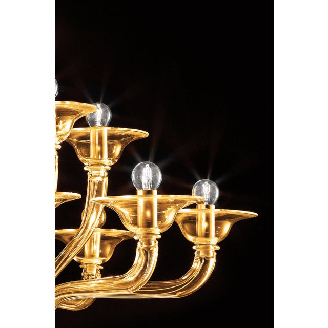 Mid-Century Modern Contemporary Modern Amber Linear Murano Glass Gold Chandelier For Sale - Image 3 of 6