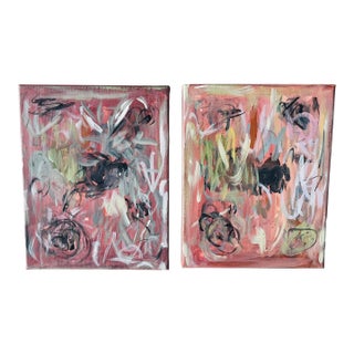 Pair Abstract Modern Acrylic on Canvas Sunny Isles Abstract1-2 For Sale