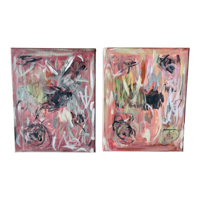 Pair Abstract Modern Acrylic on Canvas Sunny Isles Abstract1-2 For Sale