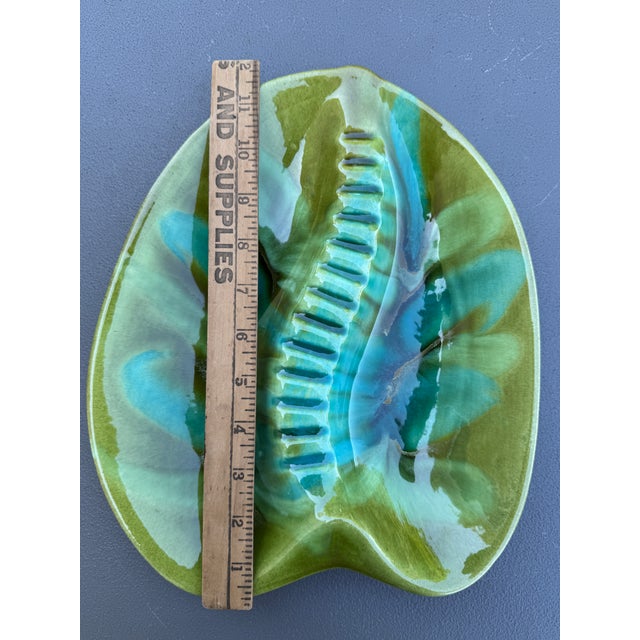 Vintage MCM California Pottery Usa 404 Green & Aqua Drip Glaze Ash or Catchall Tray For Sale - Image 12 of 13