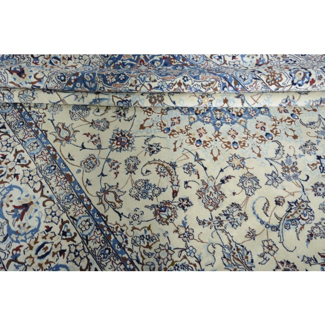 Hand-Knotted Nain 9LA Oriental Rug with Silk in Cream & Blue For Sale - Image 9 of 12