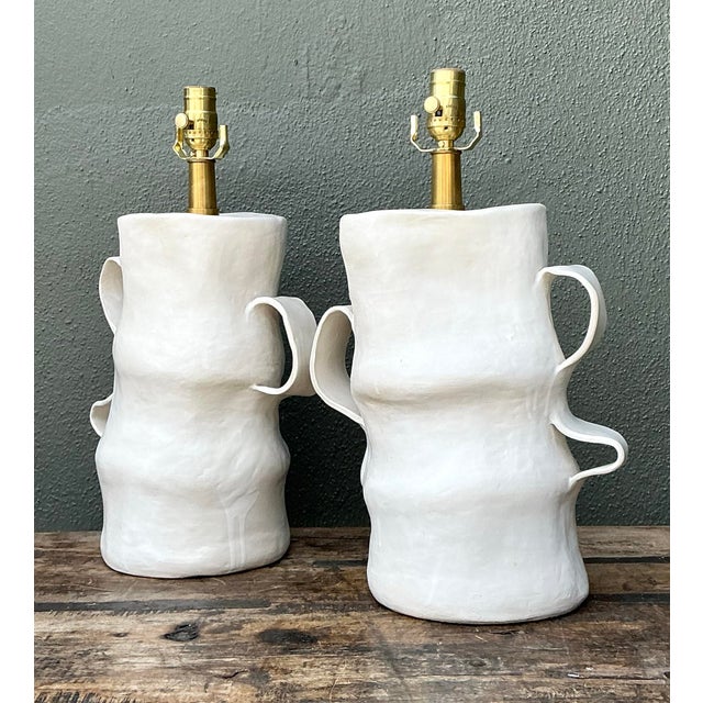 Vintage Artisan Slab Built Pottery Lamps - A Pair For Sale - Image 11 of 12