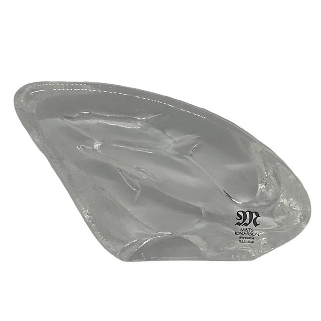 Vintage Late 20th Century Mats Jonasson Sweden Etched Full Lead Crystal “Dolphins” Paperweight For Sale - Image 13 of 13